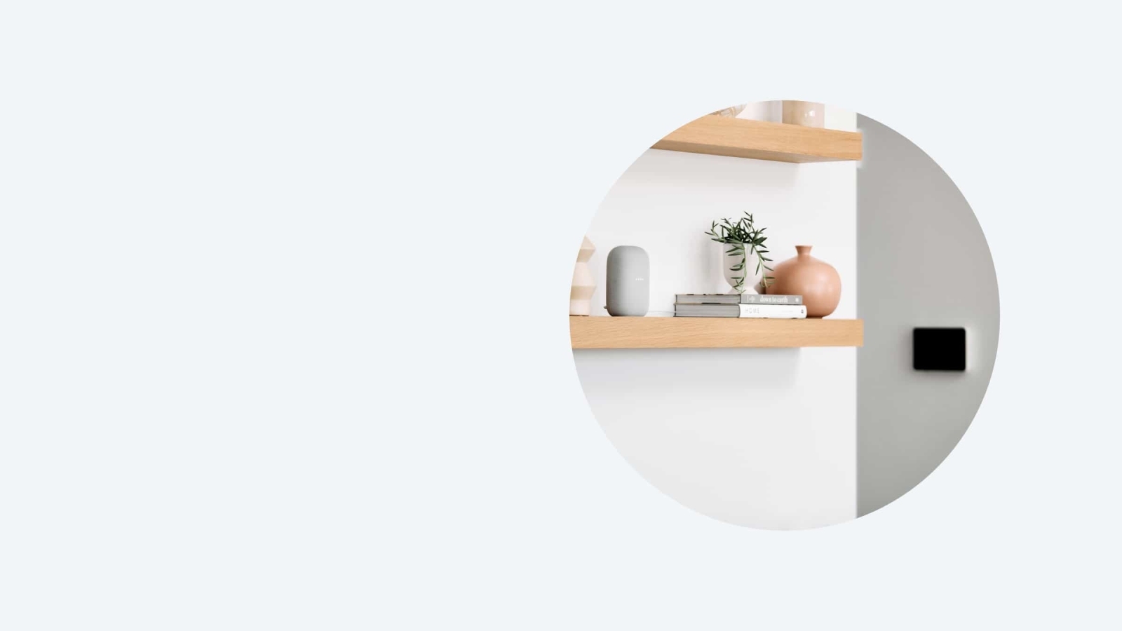Google Home on Shelf with Books and Plant