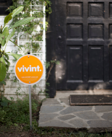 Close up of Vivint yard sign near front door